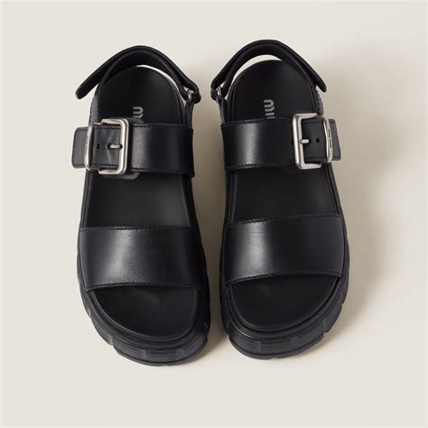 Black Sporty Calf Leather Sandals 